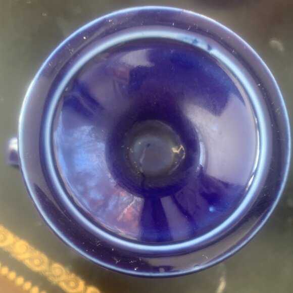 Vintage Cobalt Blue Japanese floral and wagon print tea/coffee cup - Picture 2 of 4